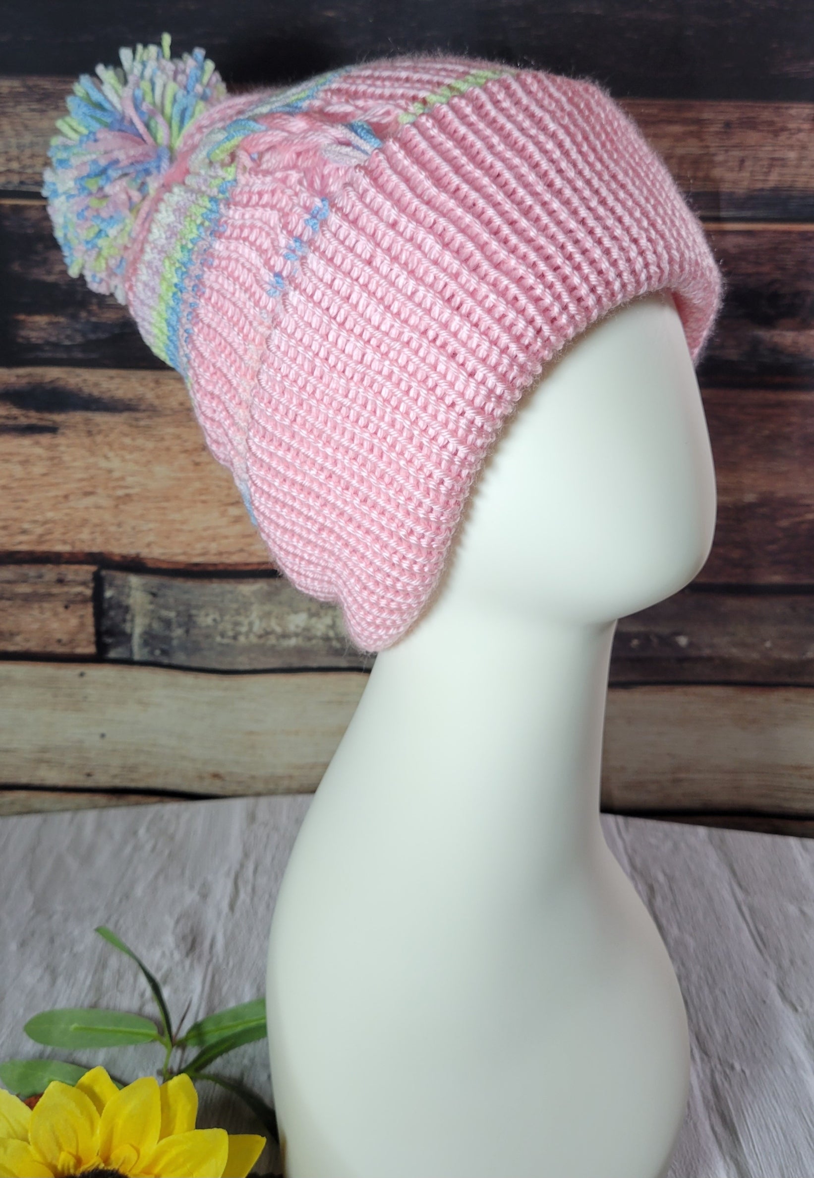 Braid Reversible- Pink Country Craft Barn Knit Hat (KH-2007)