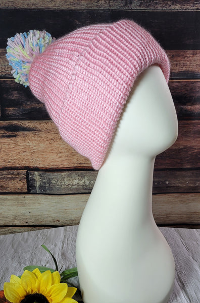 Braid Reversible- Pink Country Craft Barn Knit Hat (#2007)