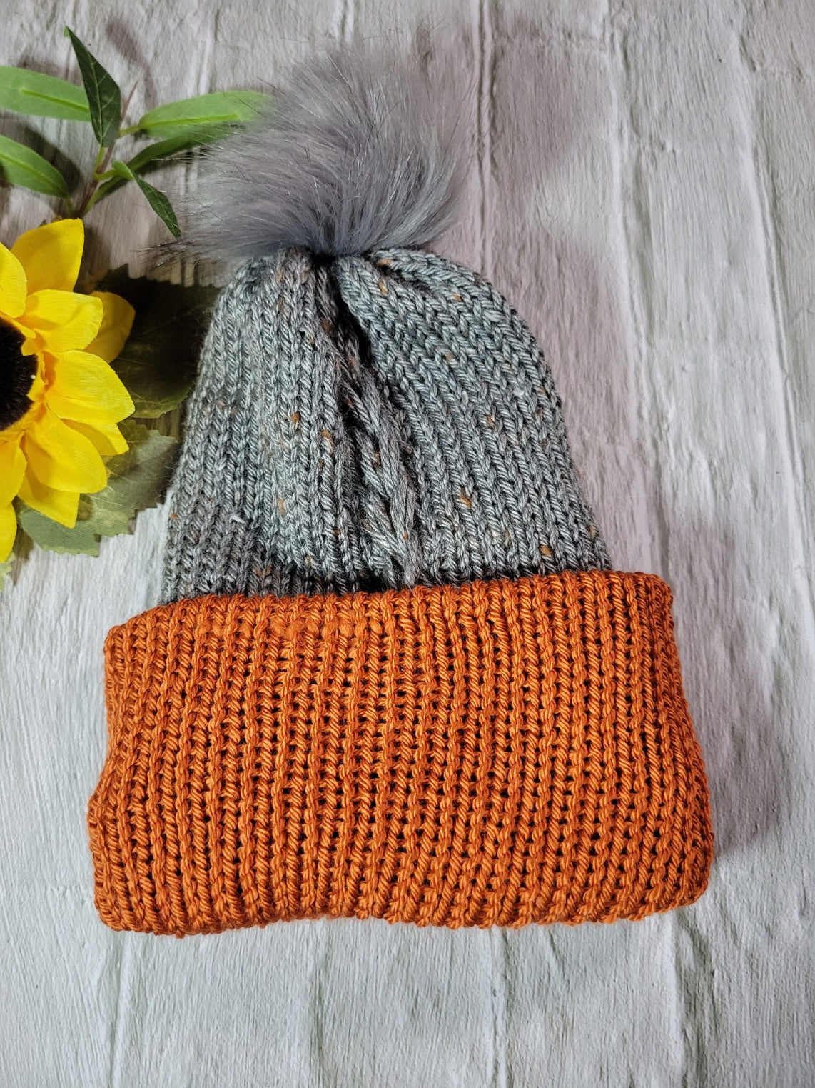 Braid Reversible- Gray/Rust Country Craft Barn Knit Hat (KH-2008)