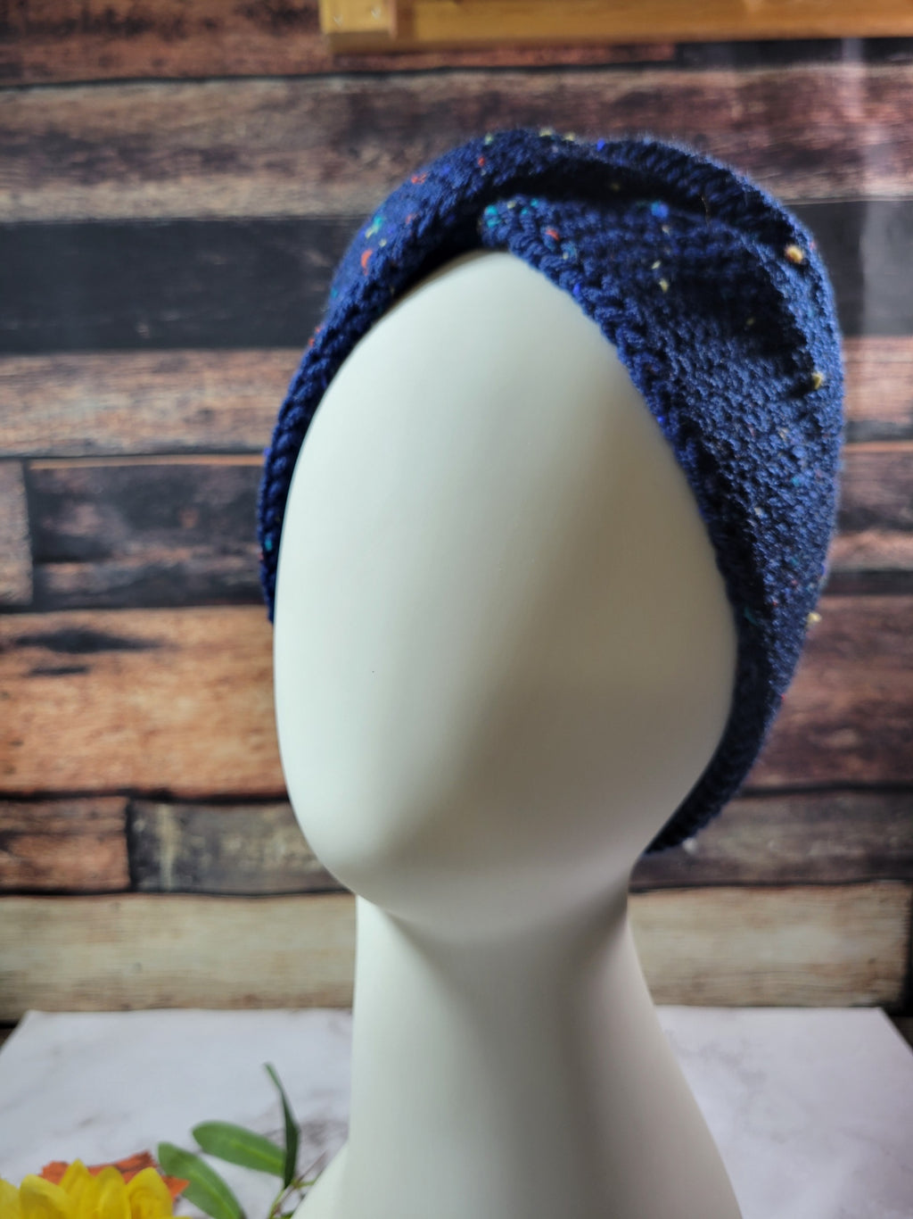 Cross Knit Headband/Ear Warmer - Navy Tweed Country Craft Barn (HB-918)