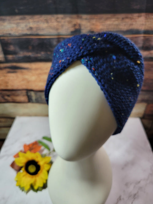 Cross Knit Headband/Ear Warmer - Navy Tweed Country Craft Barn (HB-918)