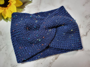 Cross Knit Headband/Ear Warmer - Navy Tweed Country Craft Barn (#918)