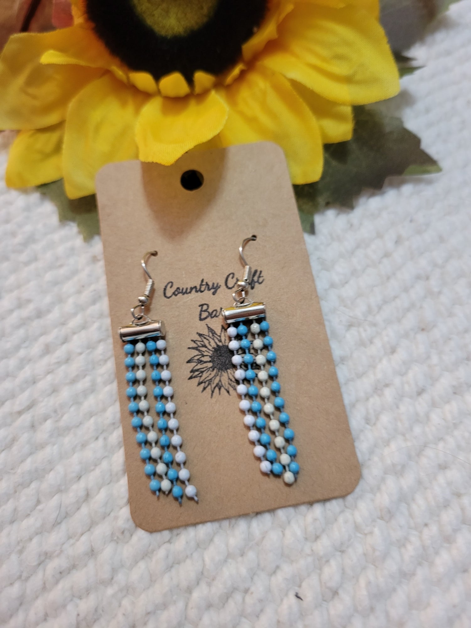 Ball and Chain - Blue/White Country Craft Barn Earrings (#069)