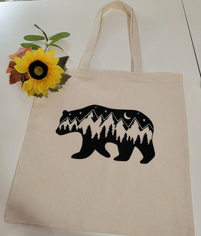 Mountain Bear - Natural Country Craft Barn Tote Bag (#1307)