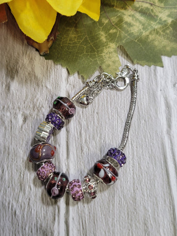 Big Bead Lampwork - Purple Country Craft Barn Bracelet (#325)