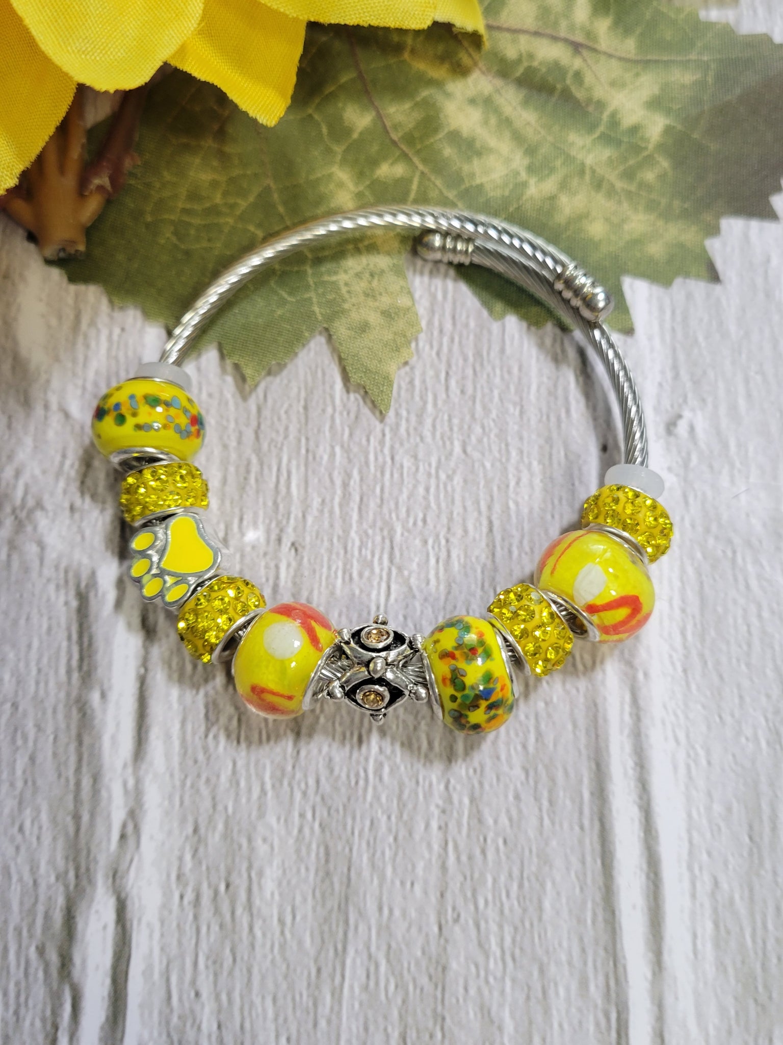 Big Bead Lampwork - Yellow Country Craft Barn Coil Bracelet (#322)