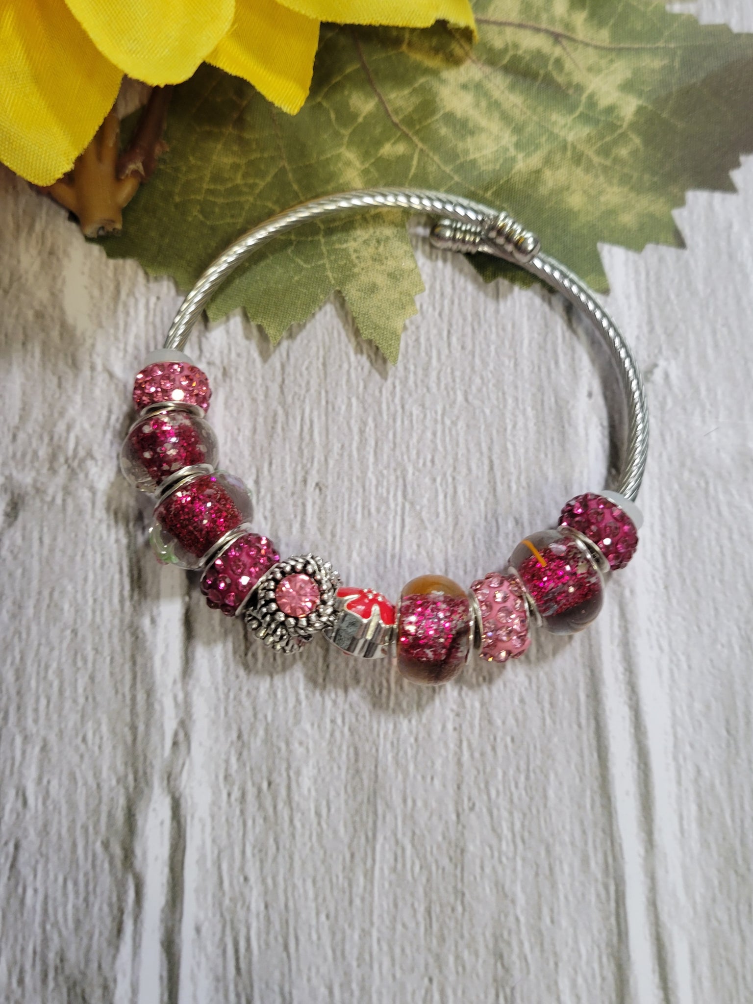 Big Bead Lampwork - Pink Country Craft Barn Coil Bracelet (#321)