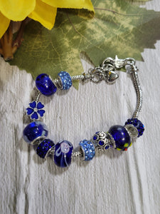 Big Bead Lampwork - Blue Country Craft Barn Bracelet (#318)