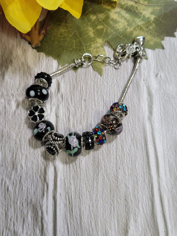 Big Bead Lampwork - Black Country Craft Barn Bracelet (#316)