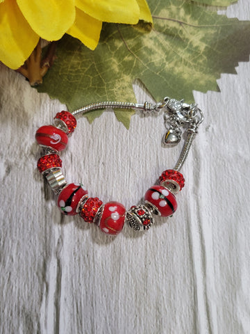 Big Bead Lampwork - Red Country Craft Bar Bracelet (#315)