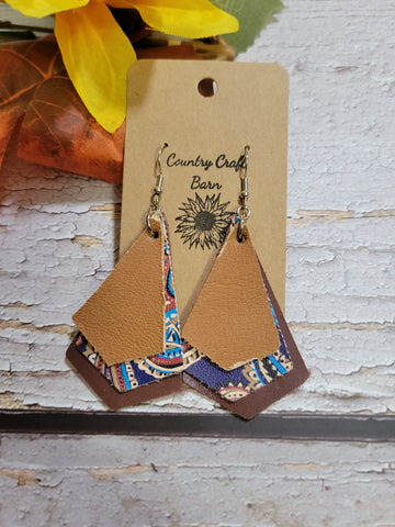 Layered with Paisley - Brown/Blue Country Craft Barn Earrings (#054)