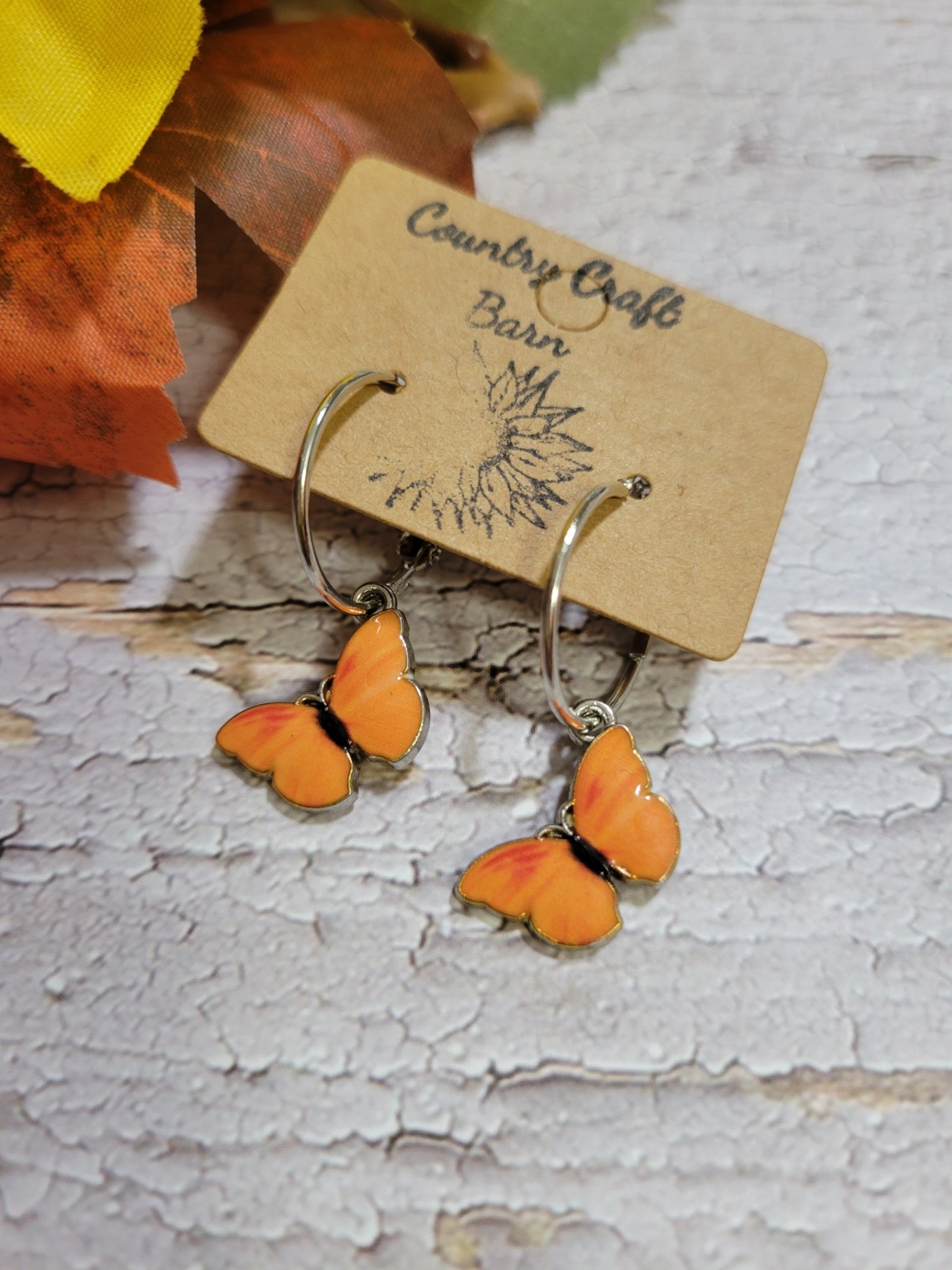 Dangling Butterfly - Orange Country Craft Barn Earrings (#082)