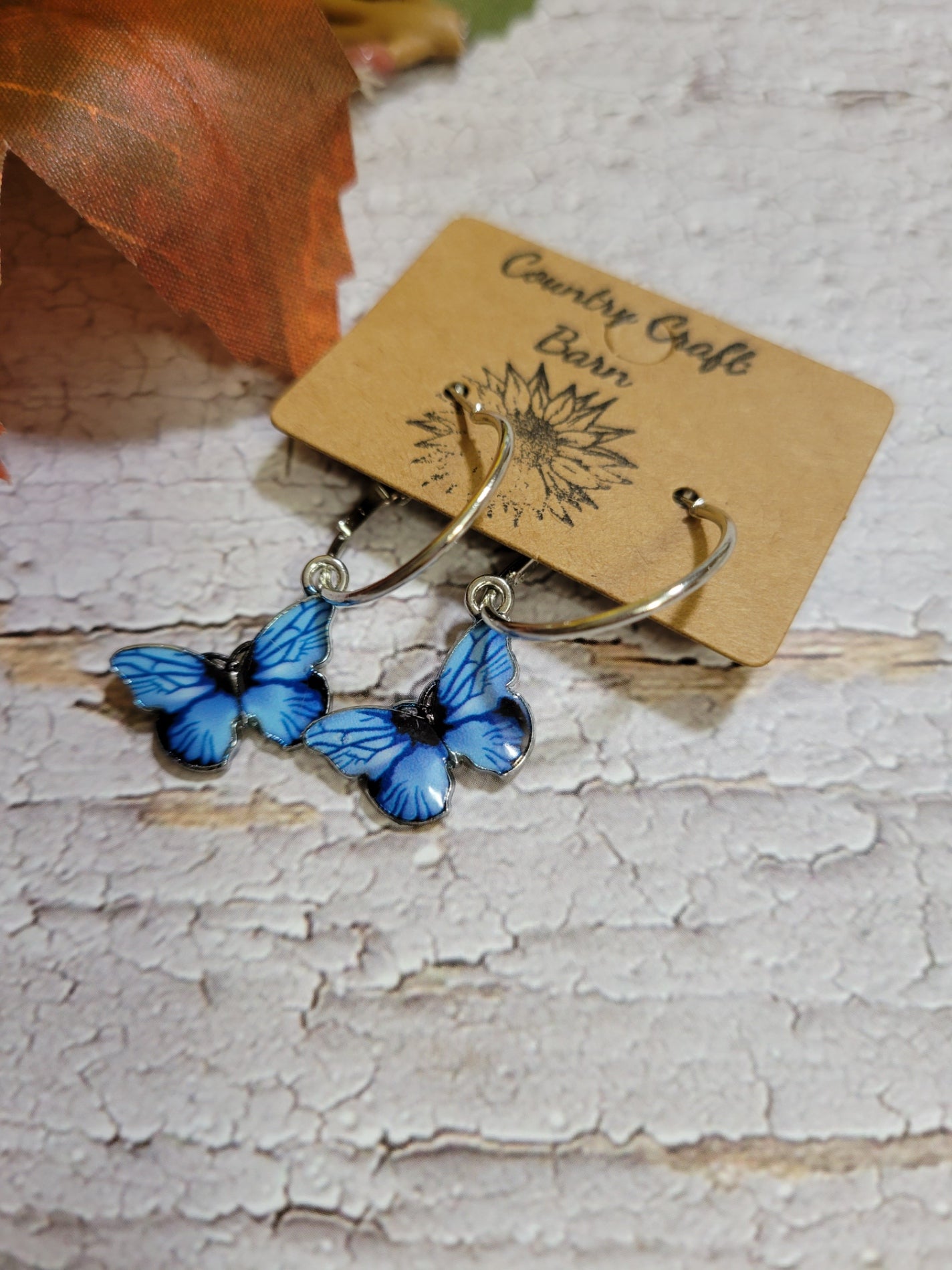 Dangling Butterfly - Blue Country Craft Barn Earrings (E-087)