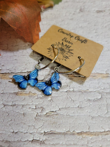 Dangling Butterfly - Blue Country Craft Barn Earrings (#087)