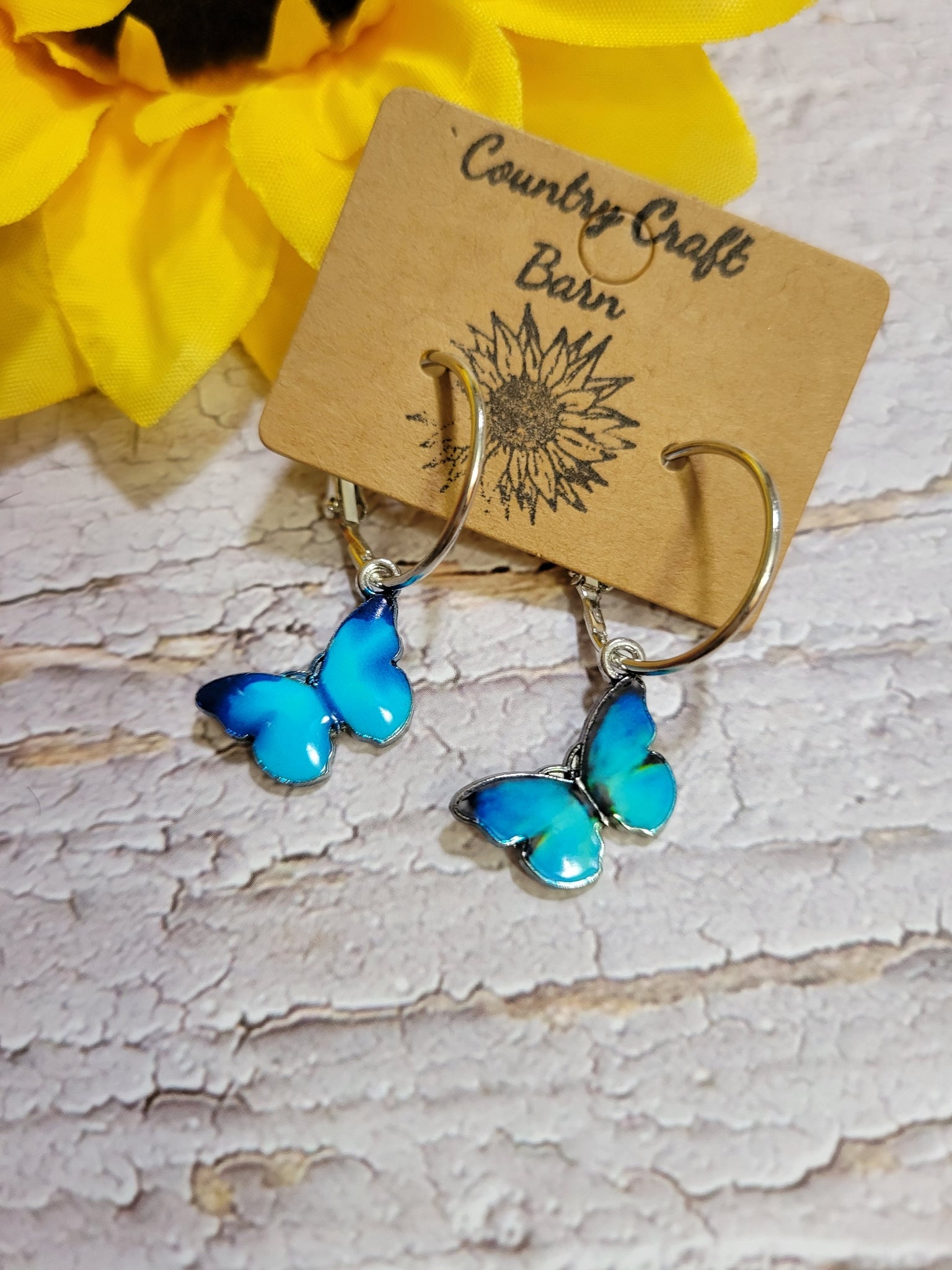 Dangling Butterfly - Teal Ombre Country Craft Barn Earrings (#072)