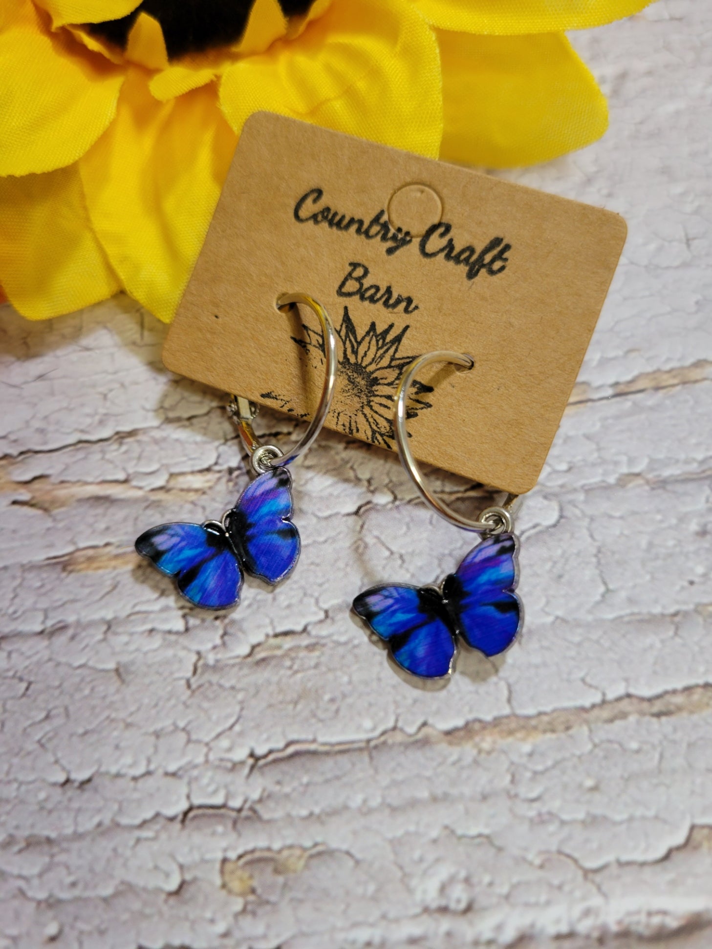 Dangling Butterfly - Blurple Country Craft Barn Earrings (#085)