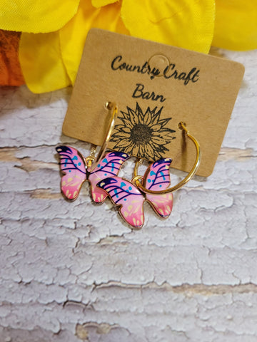 Dangling Butterfly - Peach/Pink Country Craft Barn Earrings (#075)