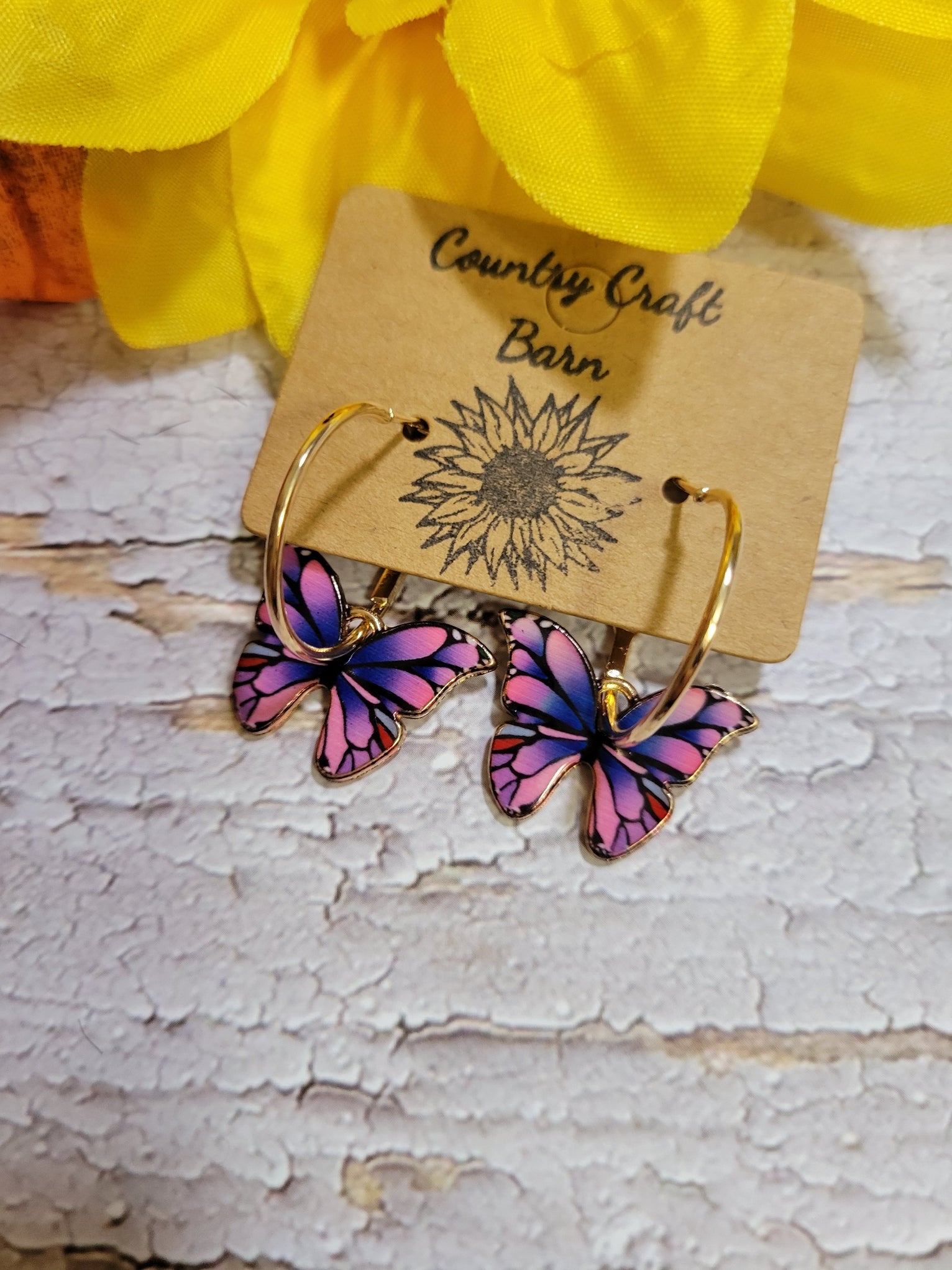 Dangling Butterfly - Blue/Pink Country Craft Barn Earrings (#071)