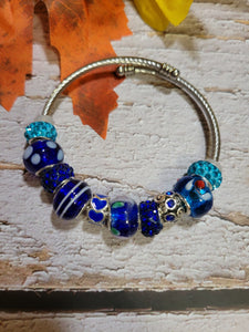 Big Bead Lampwork - Blue Country Craft Barn Coil Bracelet (#319)