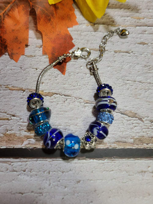 Big Bead Lampwork - Blue Country Craft Barn Bracelet (#318)