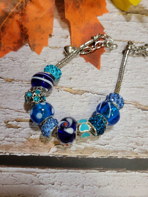 Big Bead Lampwork - Blue/Teal Country Craft Barn Bracelet (#332)
