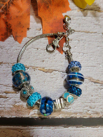 Big Bead Lampwork - Blue/Teal Country Craft Barn Bracelet (#332)