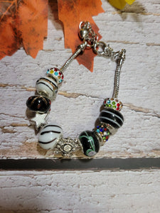 Big Bead Lampwork - Black/White Country Craft Barn Bracelet (#331)