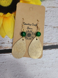Lucky Teardrops - Green/Gold - Country Craft Barn Earrings (#091)