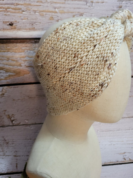 Front Knot Headband/Ear Warmer - Cream Tweed Country Craft Barn  (#920)