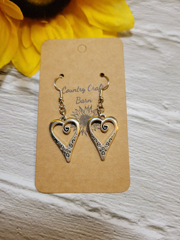 Curly Heart Silver- Country Craft Barn Earrings (#105)