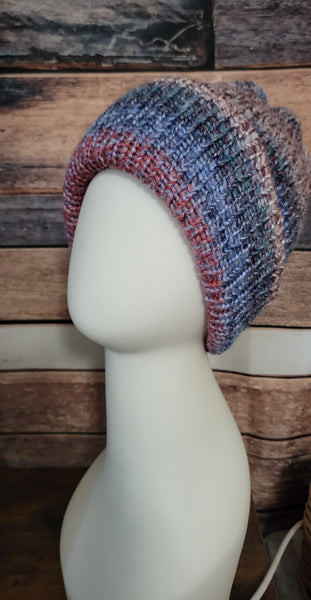 Beanie Cap- Hyacinth Reversible Country Craft Barn Knit Hat (#2013)