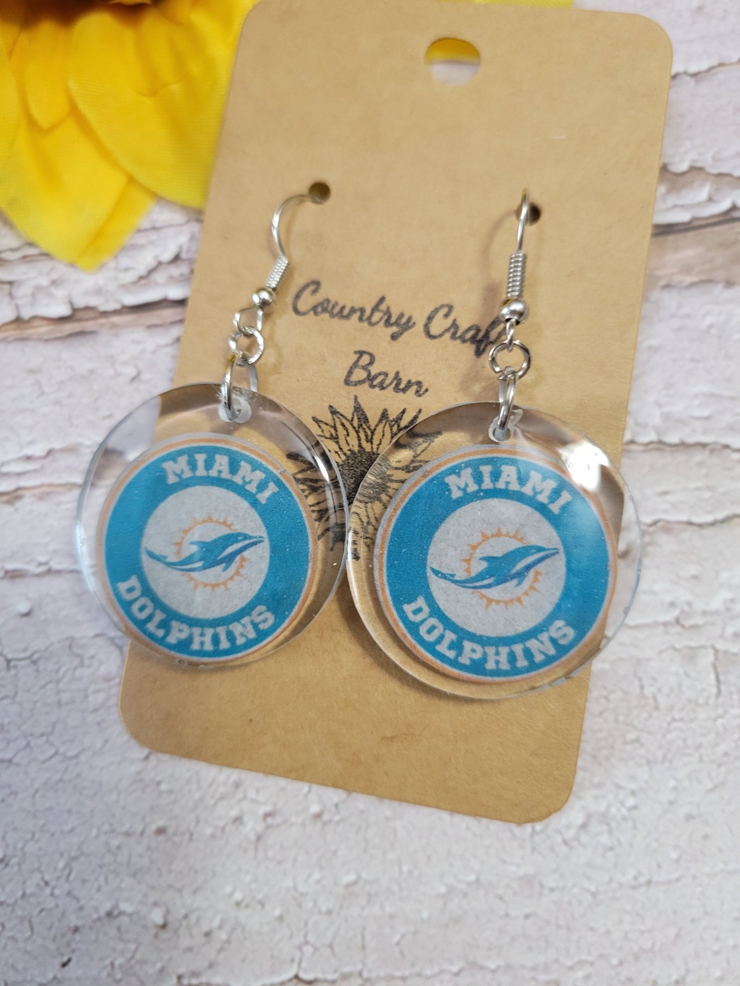 Miami Dolphins Round - Blue - Country Craft Barn Earrings (#115)