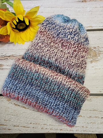 Beanie Cap- Hyacinth Reversible Country Craft Barn Knit Hat (#2013)