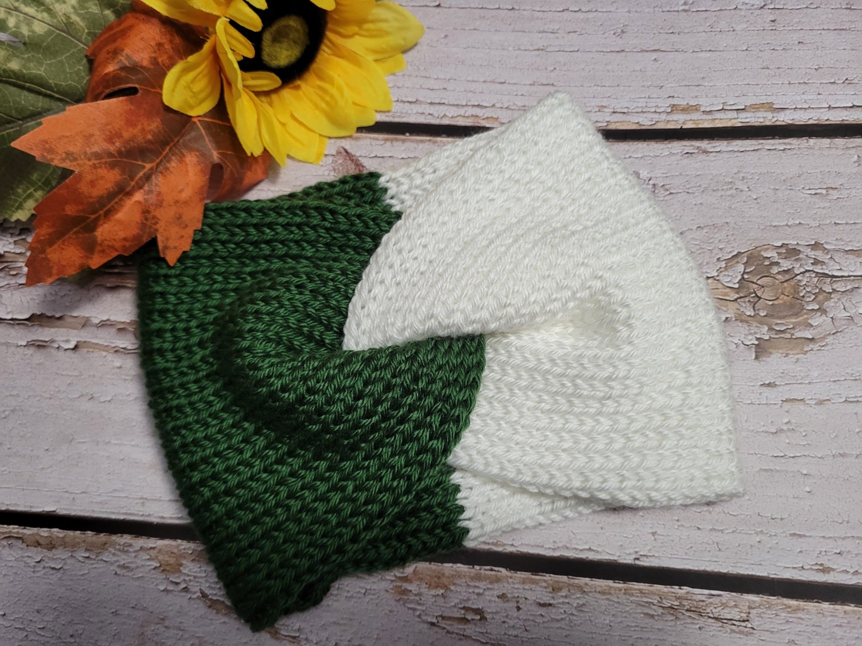 Team Spirit Cross Knit Headband/Ear Warmer (Child) - Hunter Green/White Country Craft Barn (#930)