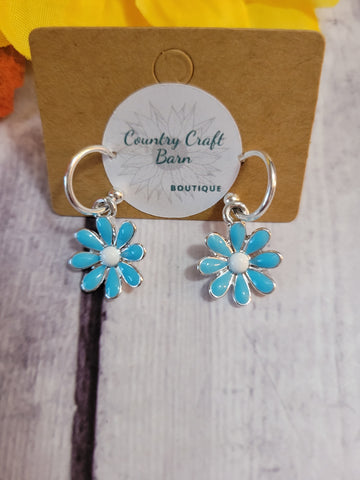 Lovely Daisy Hoop - Blue Country Craft Barn Earrings (#121)