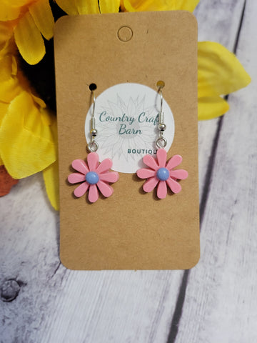 Whimsical Daisies - Pink Country Craft Barn Earrings (#129)