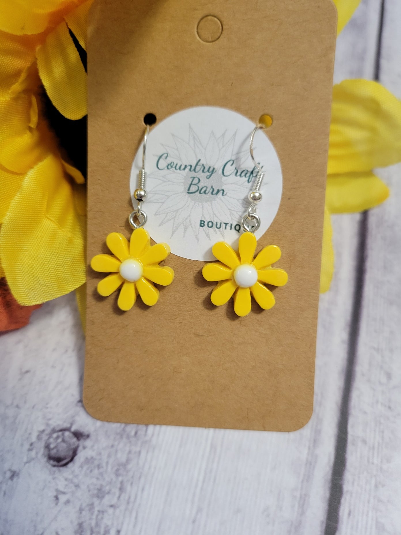 Whimsical Daisies - Yellow Country Craft Barn Earrings (#127)