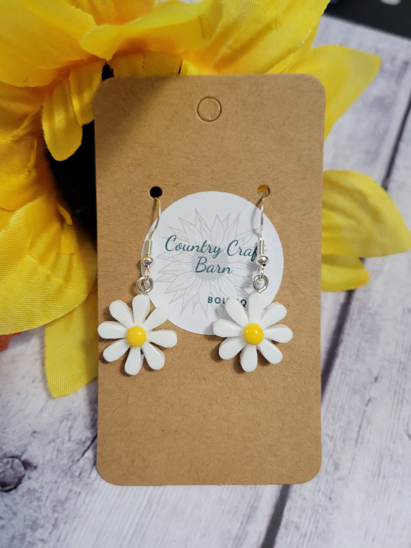 Whimsical Daisies - White Country Craft Barn Earrings (#124)