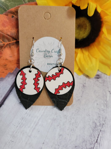 Baseball - Black Country Craft Barn Earrings (#133)