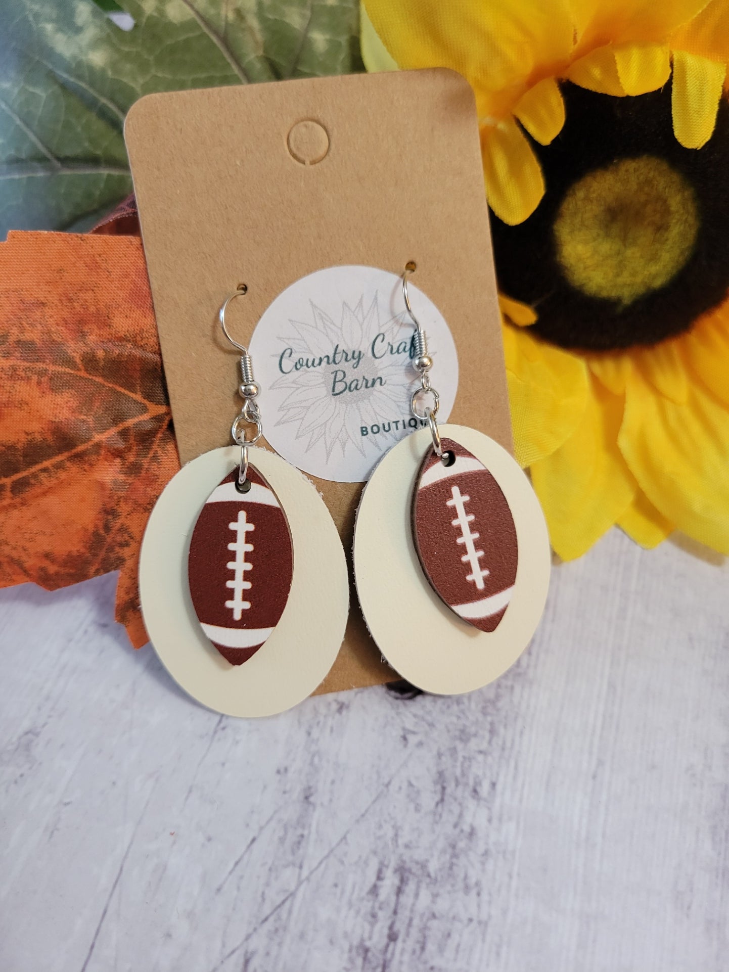 Football - White Country Craft Barn Earrings (#132)