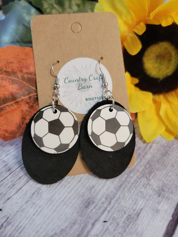 Soccer Ball - Black Country Craft Barn Earrings (#130)