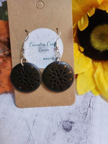 Cute as a Button - Style 2 - Dark Brown Country Craft Barn Earrings (#136)