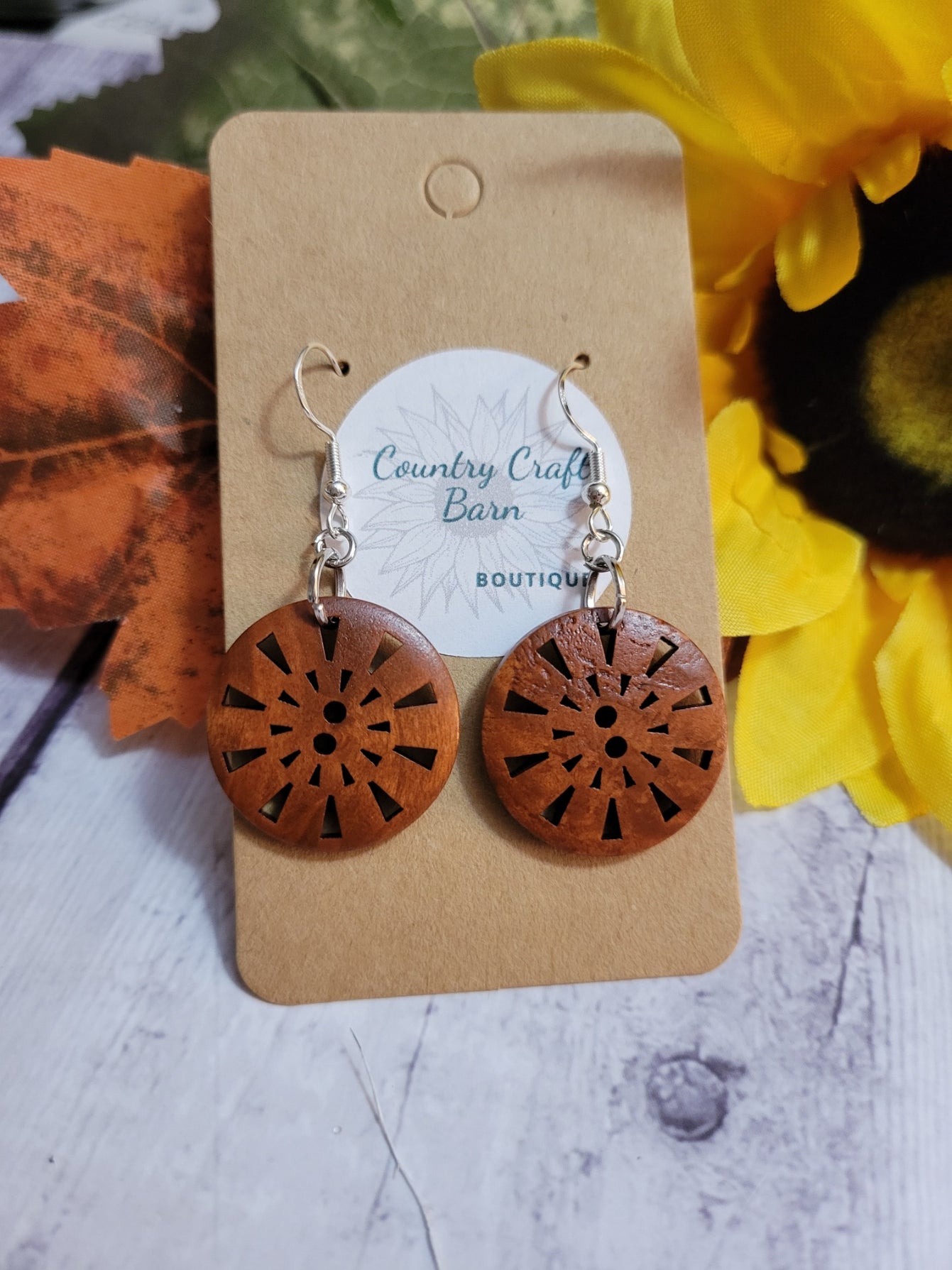 Cute as a Button - Style 3 - Brown Country Craft Barn Earrings (#137)