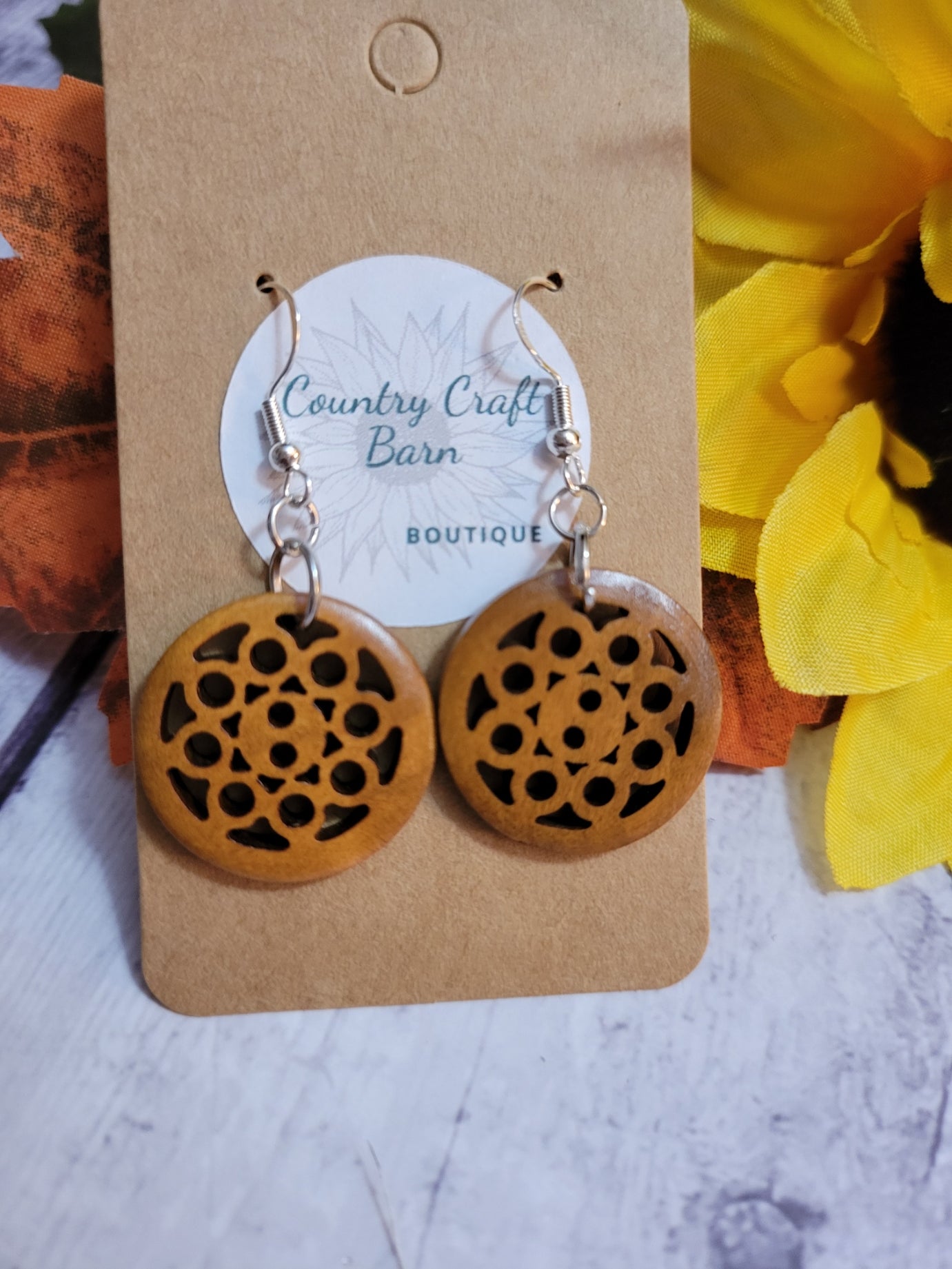 Cute as a Button - Style 4 - Brown Country Craft Barn Earrings (#138)