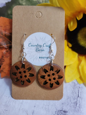 Cute as a Button - Style 5 - Brown Country Craft Barn Earrings (#139)