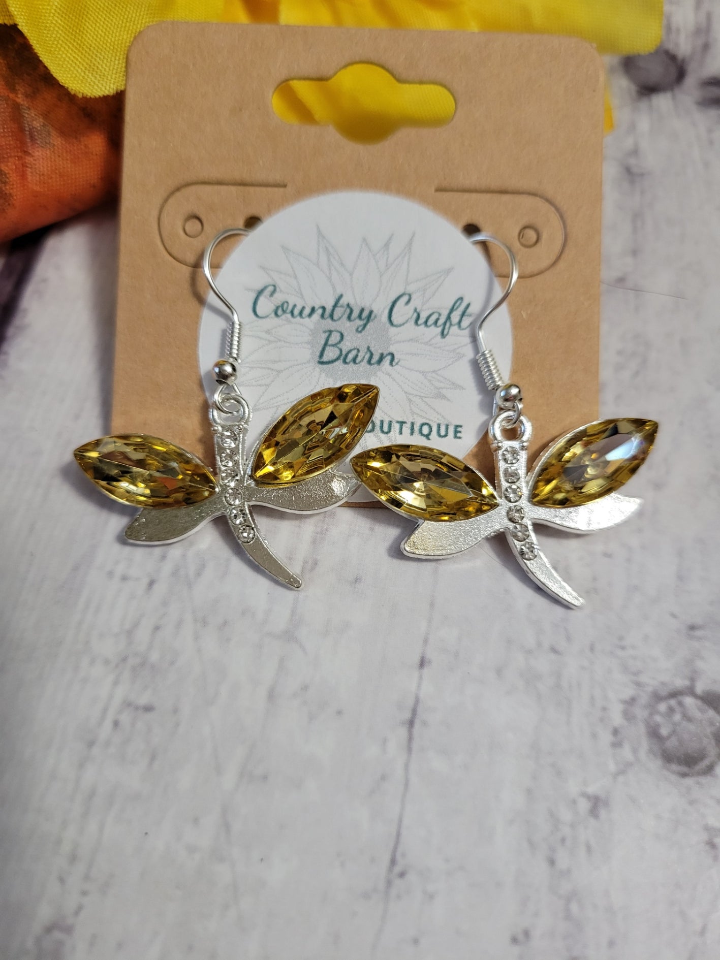 Dragonfly Fun - Yellow Country Craft Barn Earrings