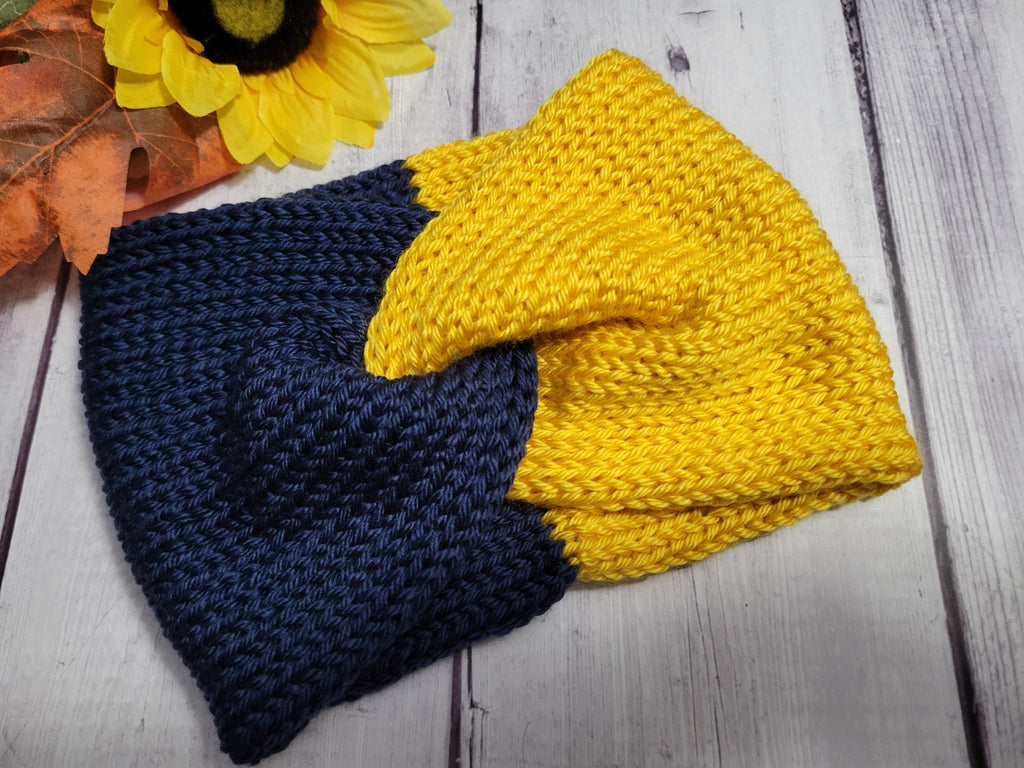 Team Spirit Cross Knit Headband/Ear Warmer - Navy/Gold Country Craft Barn (#931)