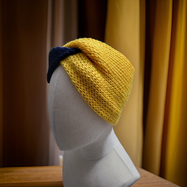 Cross Knit Headband/Ear Warmer - Navy/Gold Country Craft Barn (#931)