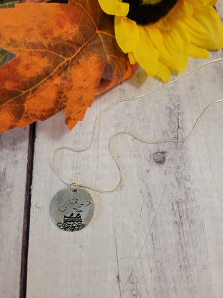 Canoe Scene - Silver Country Craft Barn Necklace (#552)