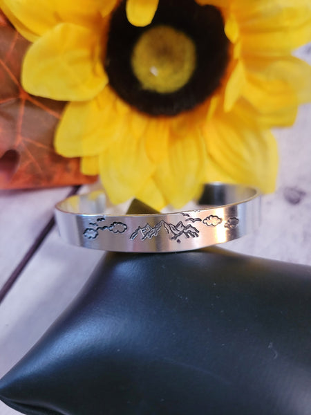 Mountain Scene - Silver Country Craft Barn Cuff Bracelet (#343)